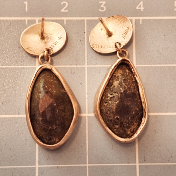Vintage Volcán Agate Geode Silver Drop Earrings - Picture 2 of 2